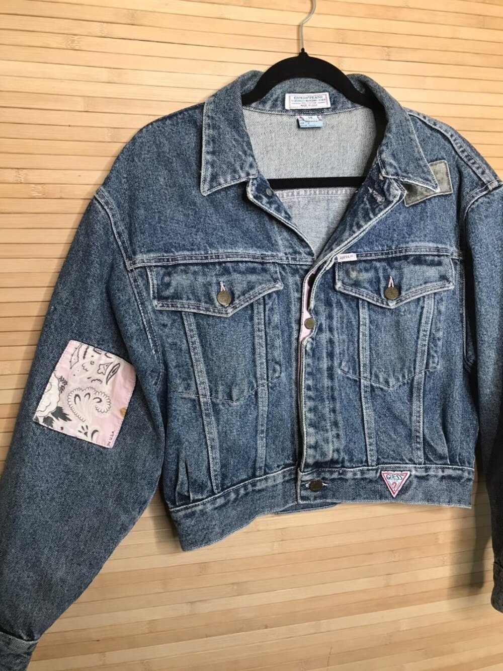 Vintage 80s Patchwork Denim Guess Jeans Jacket Size Medium M - Picture 3 of 8